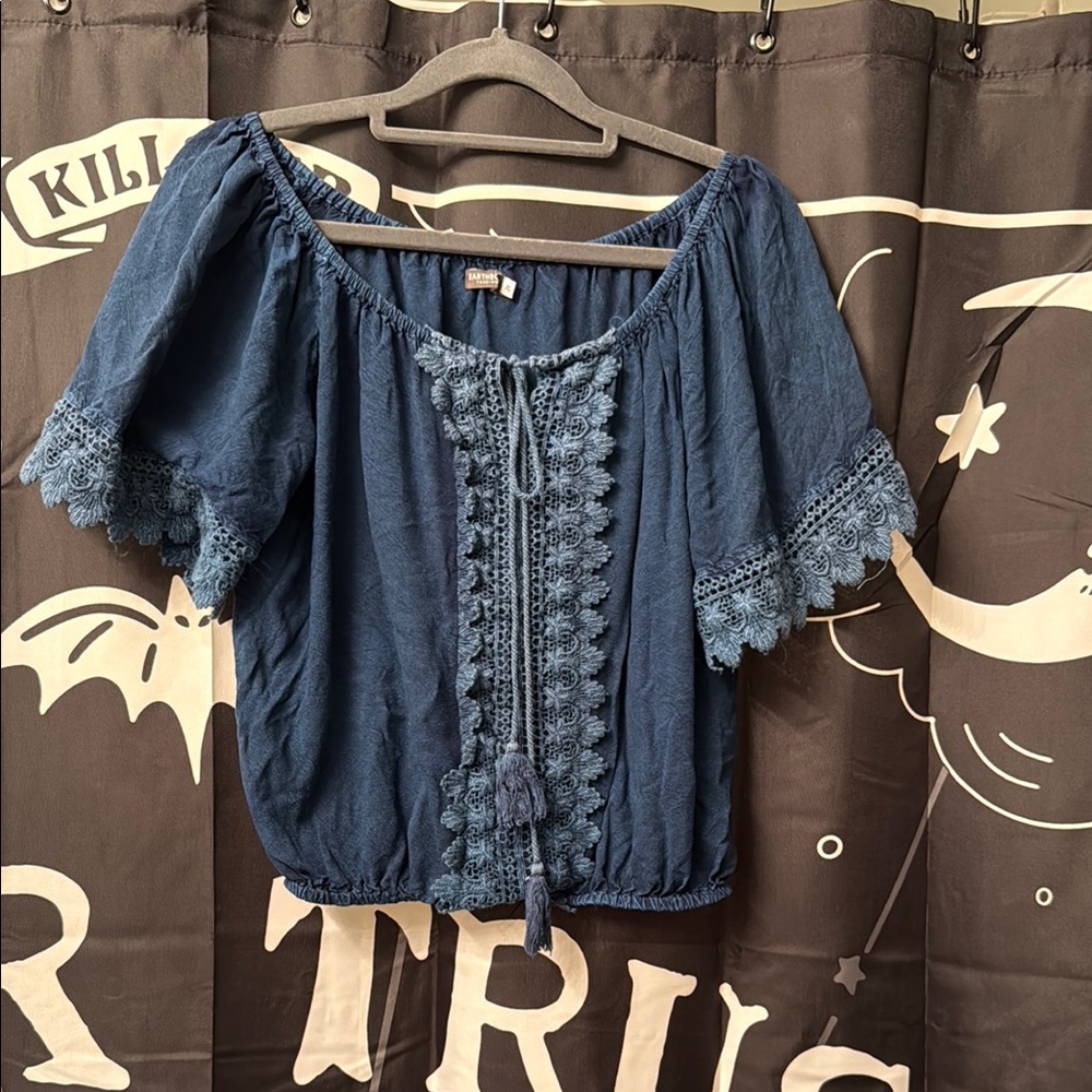 Women's Earthbound Blue Lace Trim Top